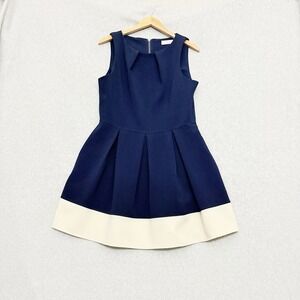 Closet London Navy Pleated Cocktail Fit Flare Womens Dress Size 16 Pinup Retro